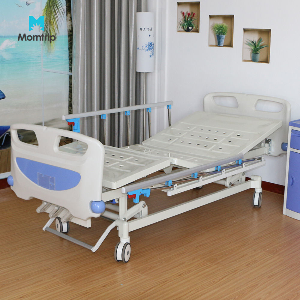 Two Function Electric Hospital Ward Patient Bed With Collapsible Aluminum Alloy Guardrails