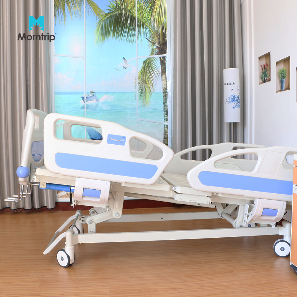 Hospital Furniture Three Motors Electric ICU Hospital Nursing Bed With Metal Material 1 Crank Hospital Bed
