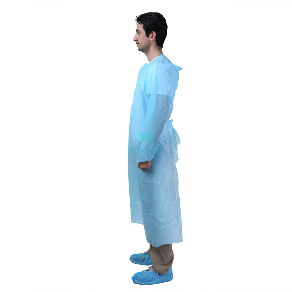 Blue Laboratory Disposable Isolation CPE Gown with Thumb Loop