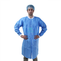 Blue Non Woven Protective Waterproof Disposable Custom Lab Coat with Knitted Cuffs