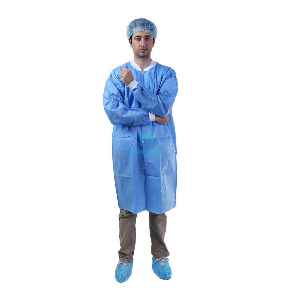 Morntrip Non Woven Breathable Clean Room Disposable Doctor Lab Coat with Snap Closure