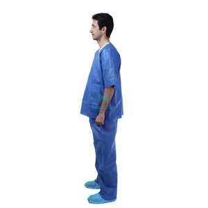 Disposable V-neck SMS Blue Scrub Suits with Short Sleeves 