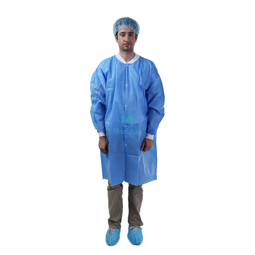Blue Non Woven Polypropylene Lightweight Disposable Long Sleeve Doctor Lab Coat