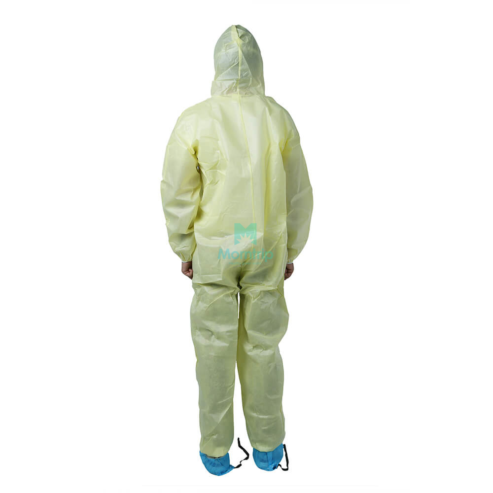 Yellow Disposable Non Woven Hooded Protective Clothing