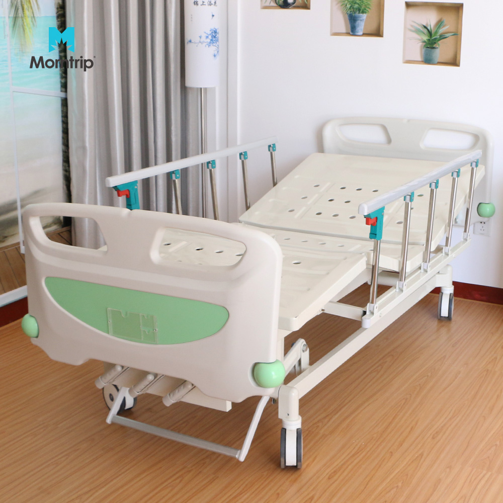 Two Function Electric Hospital Ward Patient Bed With Collapsible Aluminum Alloy Guardrails