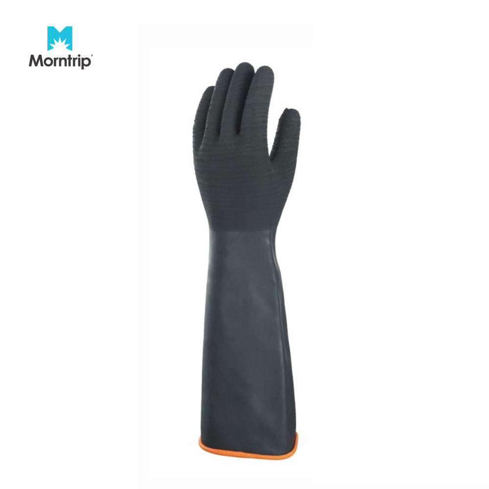 Black Industrial Heavy Duty Chemical Resistant Thick Safety Waterproof Rubber Latex Glove Working Industrial Latex Hand Glove